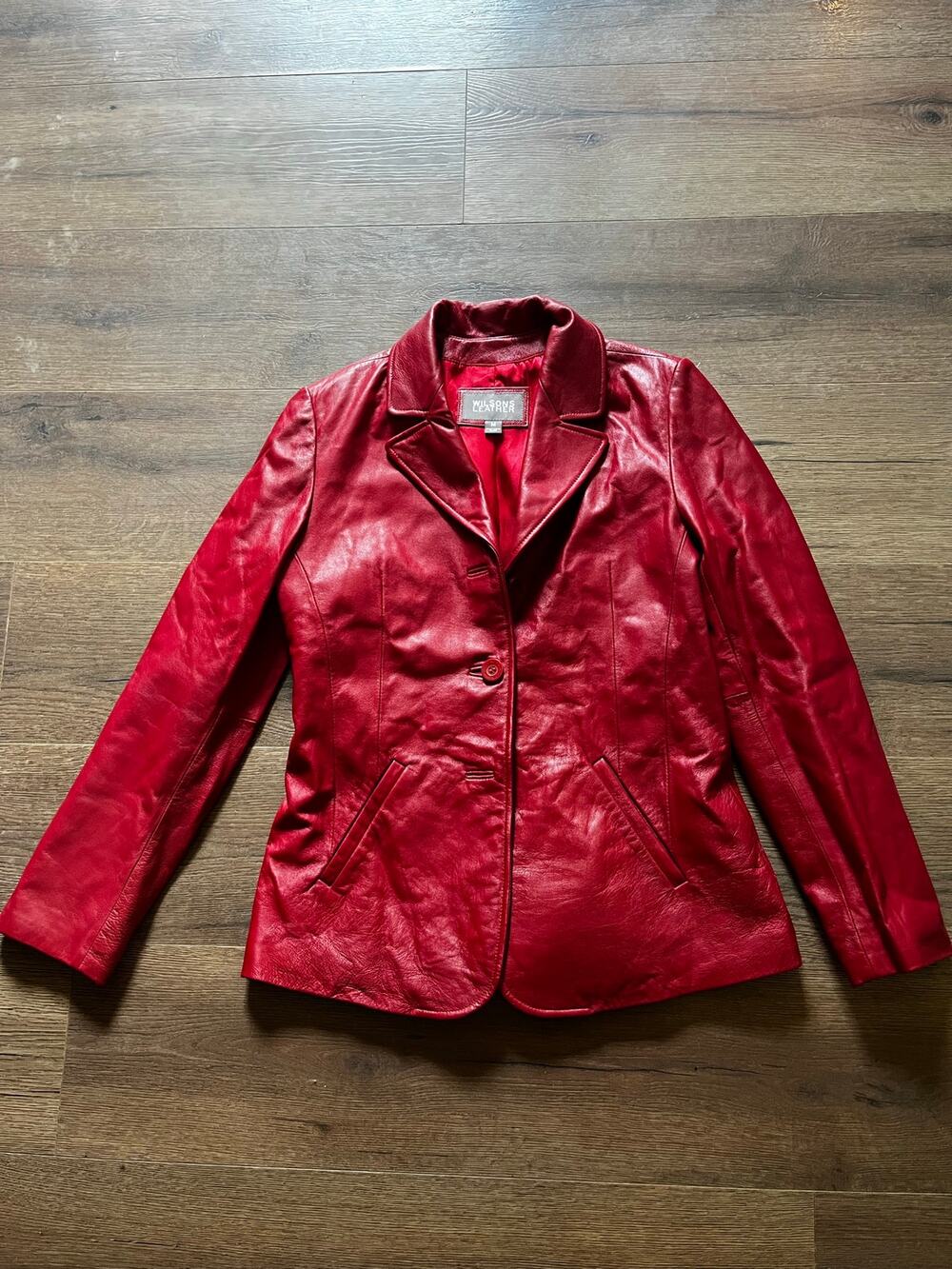 Wilsons Leather Women’s M Red Genuine Leather Blazer Jacket Y2K